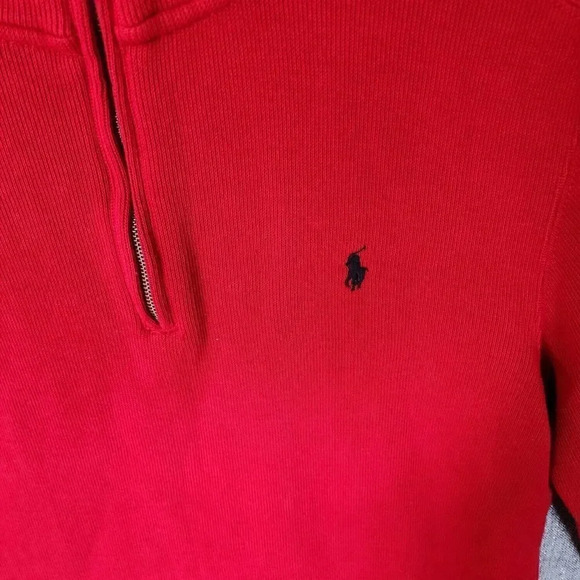 Polo Ralph Lauren Sweater Men Size Large Red Cotton Pullover 1/4 Zip Mock Neck - Picture 9 of 9